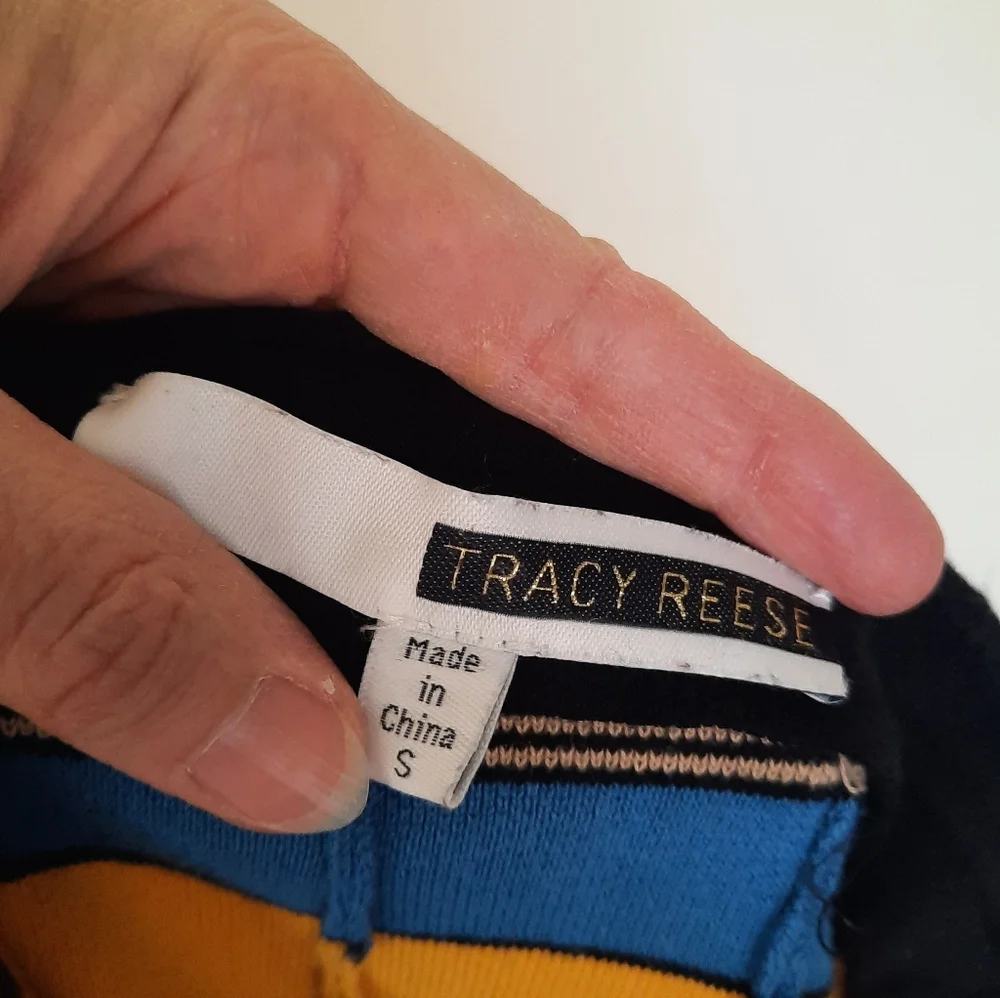 Tracy Reese Colorful Striped A-Line Sweater  Skirt Fluted Twirl Stretchy Mod